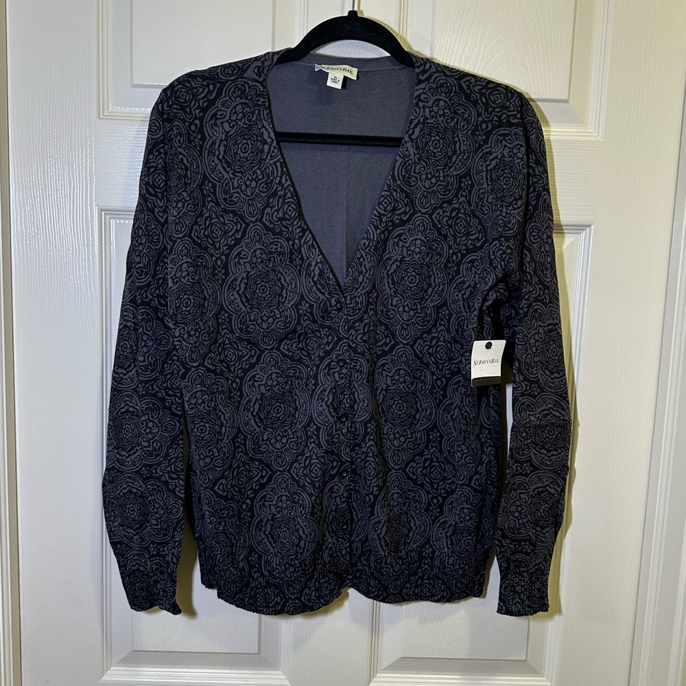 St. John’s Bay Cardigan Size XL Button Front V-Neck Long Sleeve Black Gray NWT